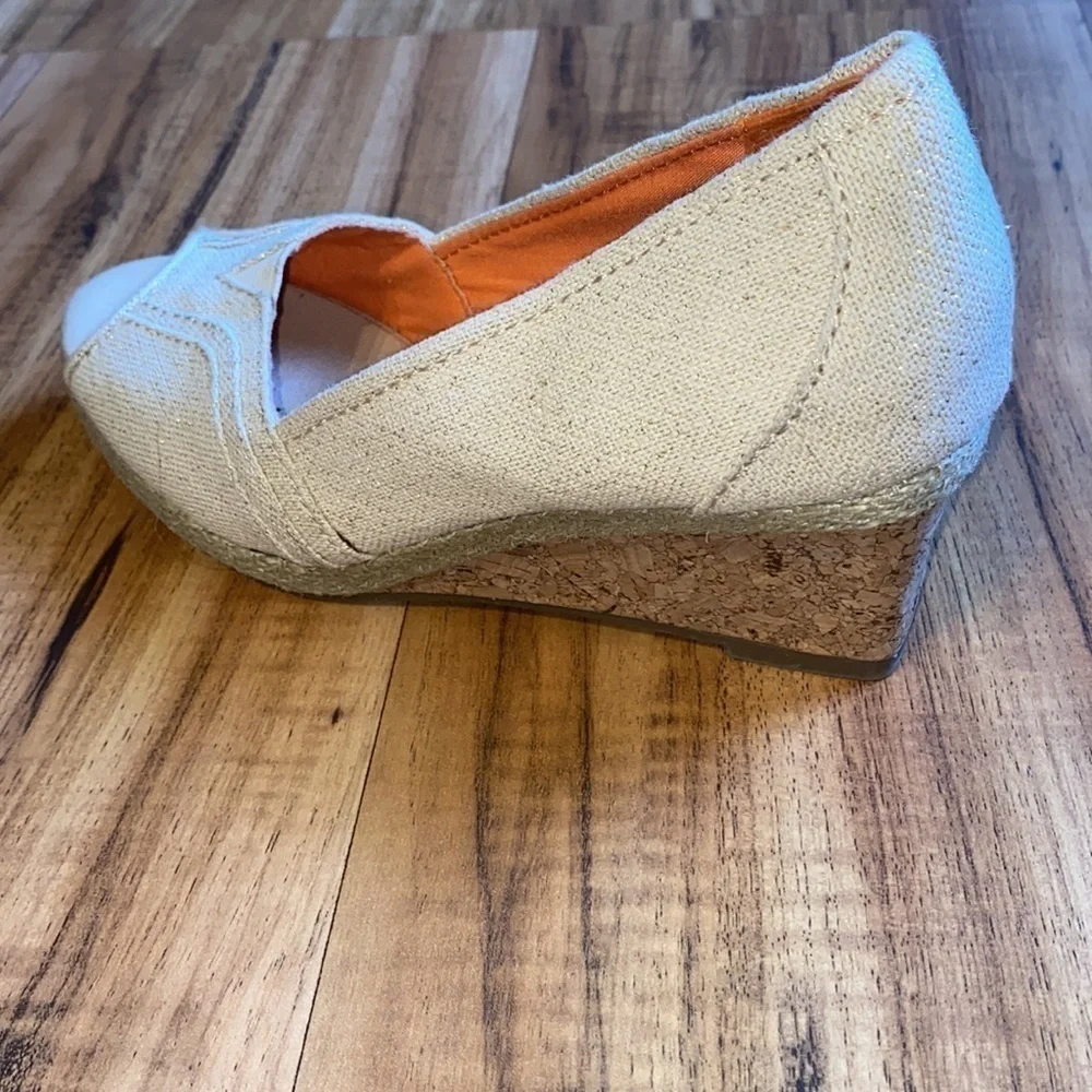 Sonoma cork wedges tan and shimmer gold open peep toe